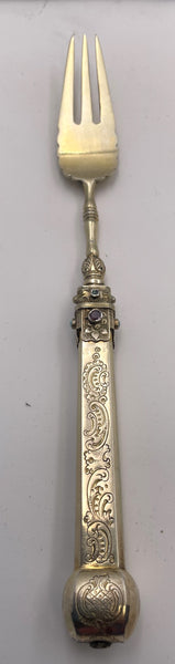 Austrian All Silver 20- Piece Fish Set Circa 1880 Gilt Inlaid with Stones