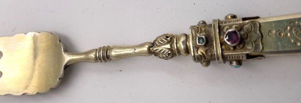 Austrian All Silver 20- Piece Fish Set Circa 1880 Gilt Inlaid with Stones