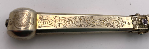 Austrian All Silver 20- Piece Fish Set Circa 1880 Gilt Inlaid with Stones