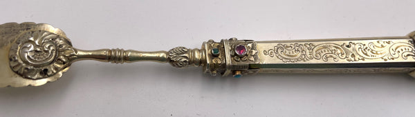 Austrian All Silver 20- Piece Fish Set Circa 1880 Gilt Inlaid with Stones
