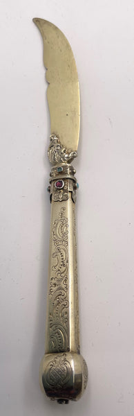 Austrian All Silver 20- Piece Fish Set Circa 1880 Gilt Inlaid with Stones