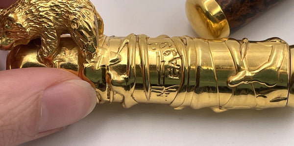 Michel Audiard "Wild Kingdom" Gilt Sterling Silver and Wood Limited Edition Fountain Pen