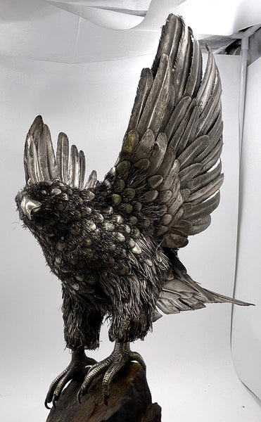 Rare Gianmaria Buccellati Monumental Sterling Silver Eagle Sculpture on Jasper Rock