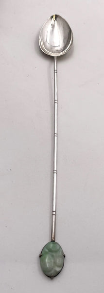 Set of 6 Asian Silver and Jade Dessert Spoons
