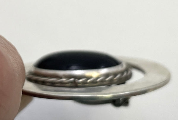 Pair of Mexican Sterling Silver & Black Onyx Earrings in Mid-Century Modern Style