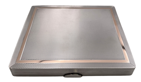 English Sterling Silver Table Box with Gold Inlaid from 1950 Engine Turned
