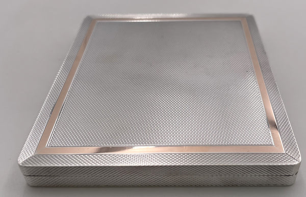 English Sterling Silver Table Box with Gold Inlaid from 1950 Engine Turned