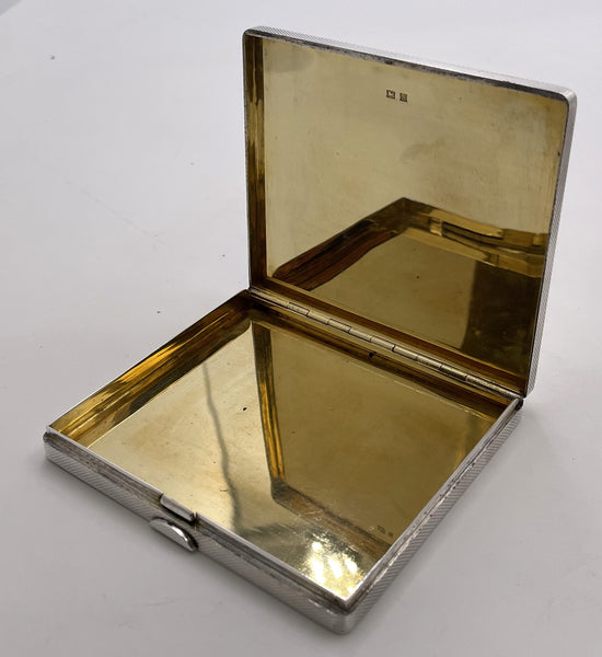 English Sterling Silver Table Box with Gold Inlaid from 1950 Engine Turned