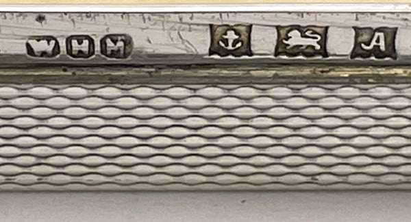 English Sterling Silver Table Box with Gold Inlaid from 1950 Engine Turned