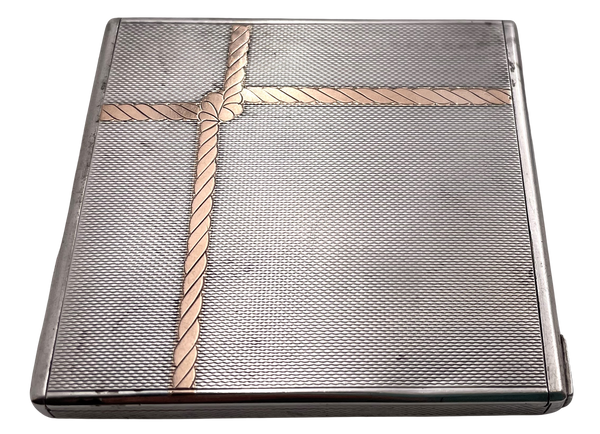 Austrian Sterling Silver Compact with Gold Inlaid & Mirror Engine Turned