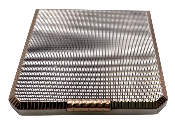 Swedish Silver Compact with Gold Inlaid Engined Turned in Art Deco Style