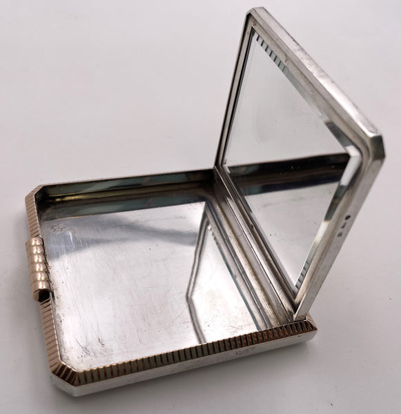 Swedish Silver Compact with Gold Inlaid Engined Turned in Art Deco Style