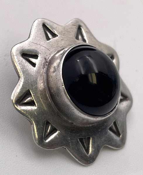 Anna Harvey Pair of Mexican Sterling Silver & Black Onyx Starburst Earrings