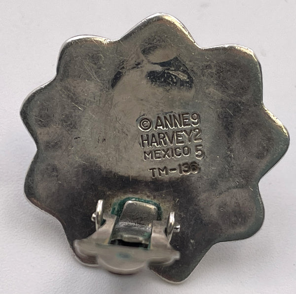 Anna Harvey Pair of Mexican Sterling Silver & Black Onyx Starburst Earrings