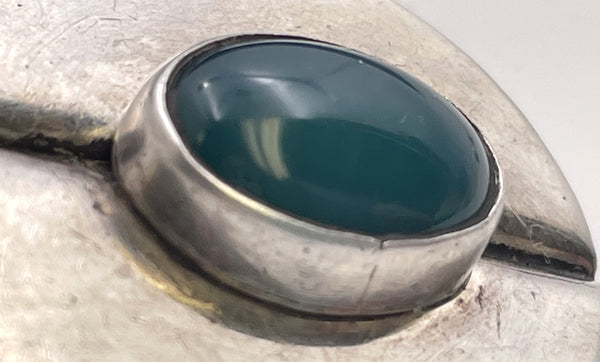 Pair of Mexican Sterling Silver & Green Stone Earrings in Mid-Century Modern Style