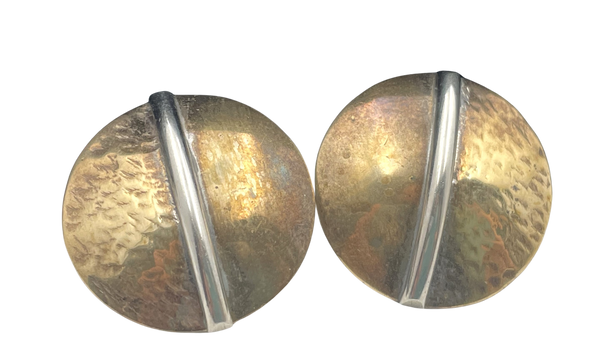 Pair of Sterling Silver and Brass Earrings in Mid-Century Modern Style