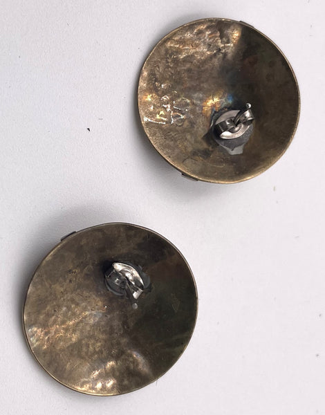 Pair of Sterling Silver and Brass Earrings in Mid-Century Modern Style