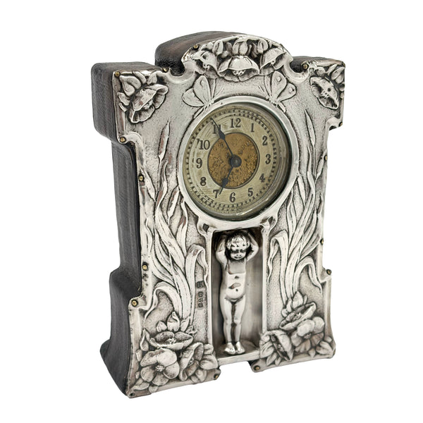Deakin & Ansonia English Sterling Silver Clock from 1903 in Art Nouveau Style