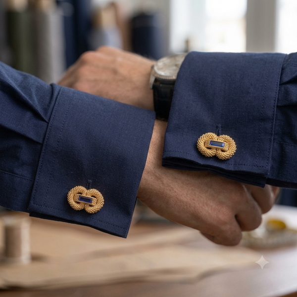 Cartier Textured Rose Gold & Sapphire Interlocking Cufflinks