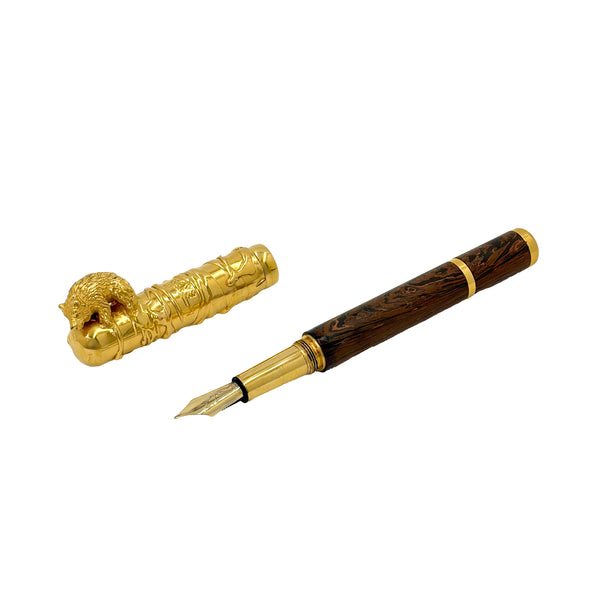 Michel Audiard "Wild Kingdom" Gilt Sterling Silver and Wood Limited Edition Fountain Pen