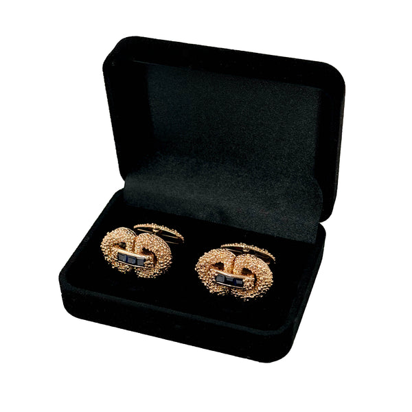 Cartier Textured Rose Gold & Sapphire Interlocking Cufflinks