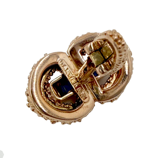 Cartier Textured Rose Gold & Sapphire Interlocking Cufflinks