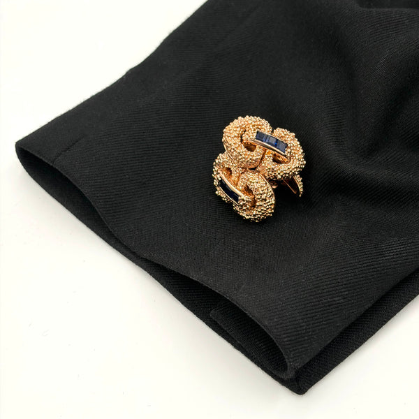 Cartier Textured 18k Rose Gold & Sapphire Interlocking Cufflinks