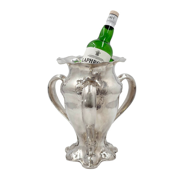 Gorham 0.9584 Silver Martelé Three-Handled Vase in Art Nouveau Style