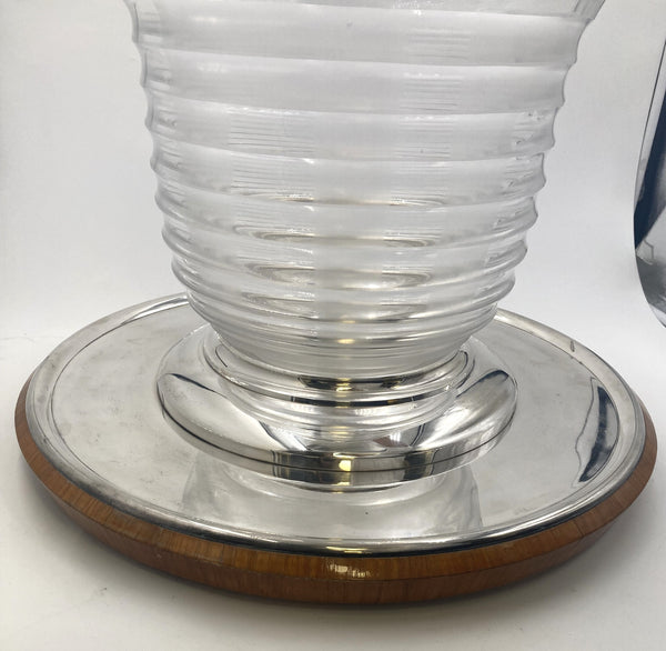Wilhelm von Eiff Glass Punch Bowl/ Wine Cooler on Silver Wooden Mount in Art Deco Style
