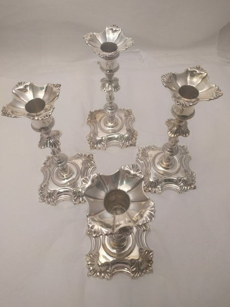 Set of 4 Ensko Georgian Style Cast Candlesticks with Shell Border