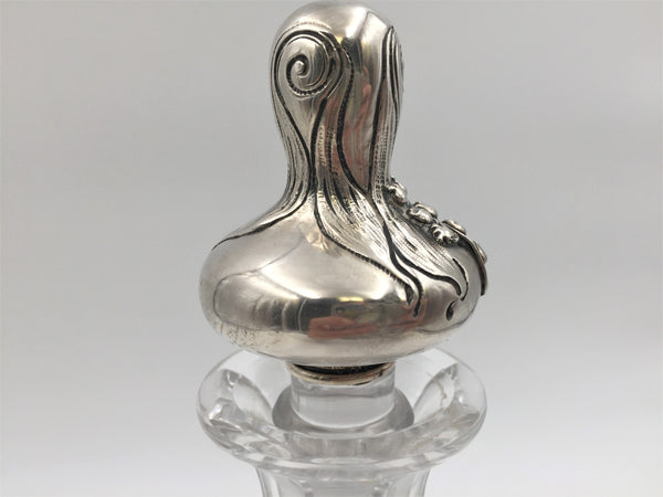 Theodore Starr Sterling Silver and Glass Wine Claret Jug in Art Nouveau Style