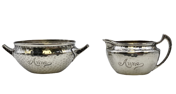 Tiffany & Co. Sterling Silver Creamer and Sugar Bowl Set in Japanesque Style