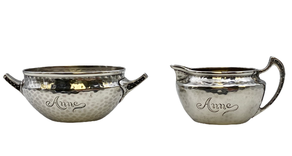 Tiffany & Co. Sterling Silver Creamer and Sugar Bowl Set in Japanesque Style