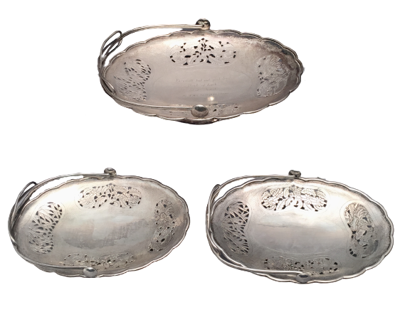 Set of 3 Chinese Silver Centerpiece Bowls With Floral Piercing by Nanking