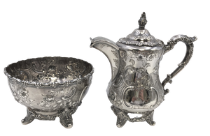 American Coin Silver Tea Pot and Bowl by W. Gale