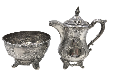 American Coin Silver Tea Pot and Bowl by W. Gale