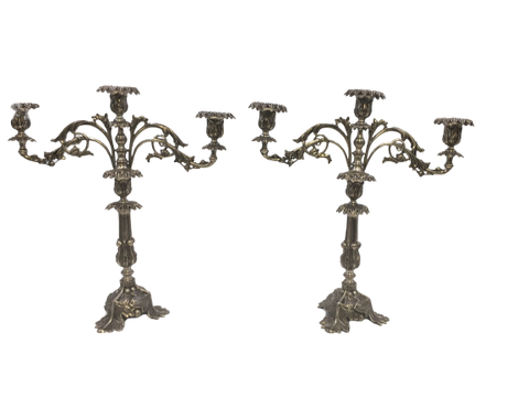 Pair of Portuguese Silver Cast Candelabra