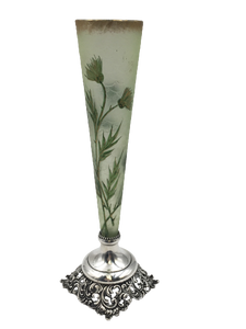 Late 19th Century Lebkuecher Sterling Silver and French Glass Vase in Arts & Crafts Style