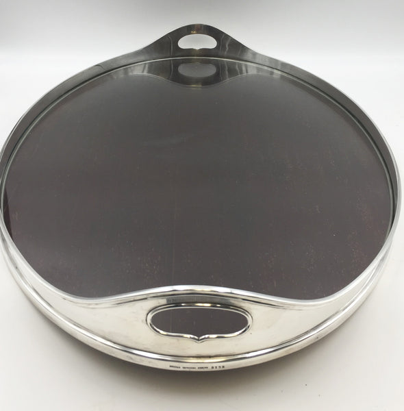Shreve & Co. Sterling Silver Mahogany and Glass Gallery Tray in Art Deco Style