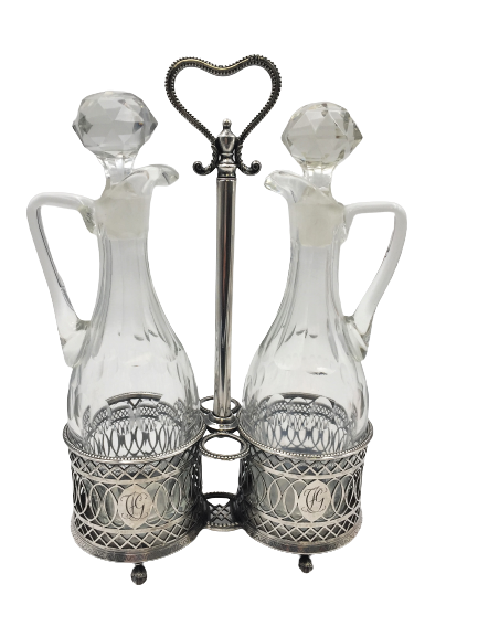 18th Century German Silver Oil and Vinegar Bottle Cruet Set