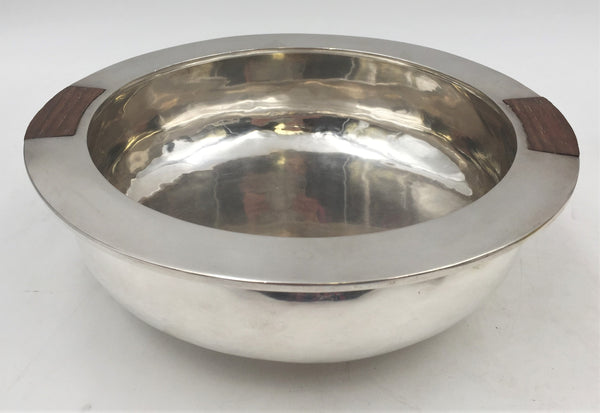 Sterling Silver and Wood Mid-Century Modern Ice Bucket Bowl