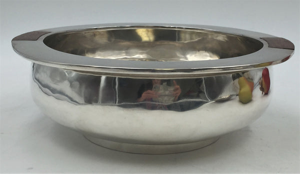 Sterling Silver and Wood Mid-Century Modern Ice Bucket Bowl