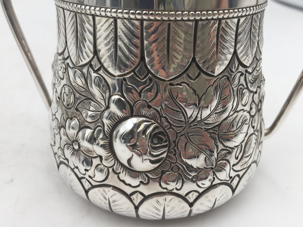 Gorham 1890 Sterling Silver Creamer & Sugar in Repousse Floral Pattern