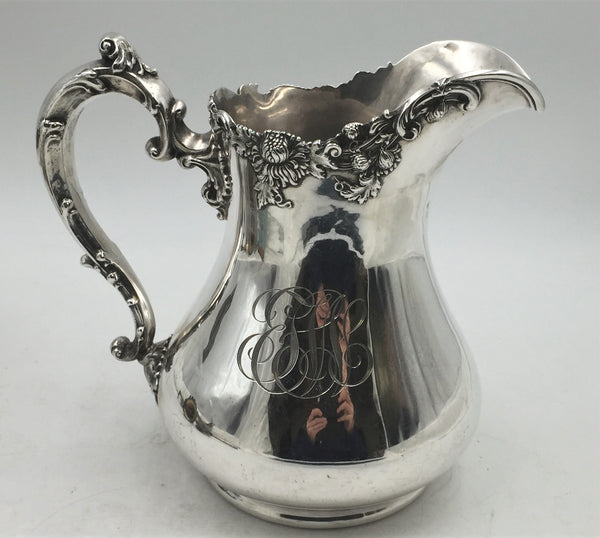 Black, Starr & Frost Sterling Silver Pitcher Jug in Art Nouveau Style with Dimensional Flowers