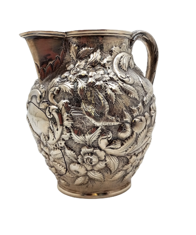 Geo. W. Webb & Co. Hand-Chased Coin Silver Aesthetic Repousse Pitcher, circa 1875