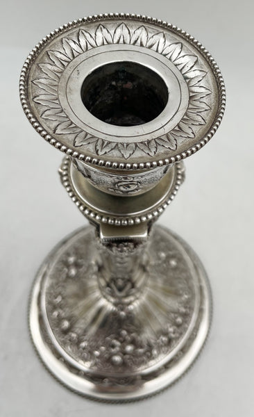 Pair of Continental Chased Silver Candlesticks from 19th Century with Rams' Heads