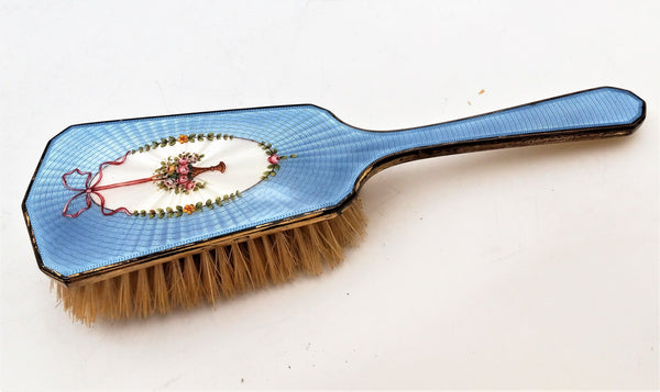 3-Piece Brush & Mirror Set With Hand-Wrought Silver Handles & Enamel Inlay, Circa 1910