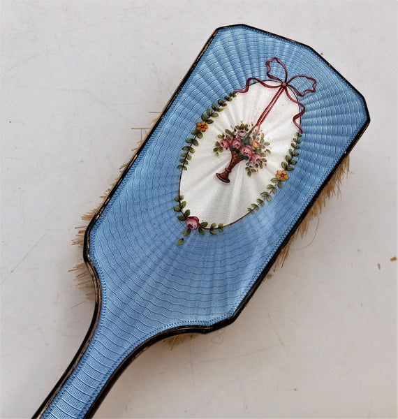 3-Piece Brush & Mirror Set With Hand-Wrought Silver Handles & Enamel Inlay, Circa 1910