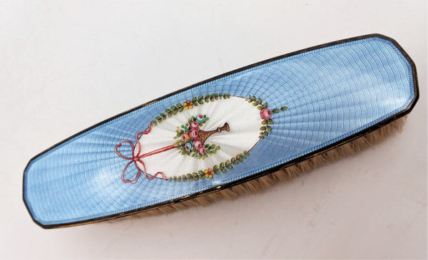 3-Piece Brush & Mirror Set With Hand-Wrought Silver Handles & Enamel Inlay, Circa 1910