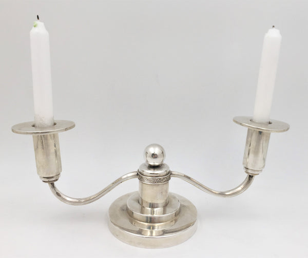 Thune Norwegian Silver Pair of 2-Light Candelabra in Mid-Century Modern Jensen Style